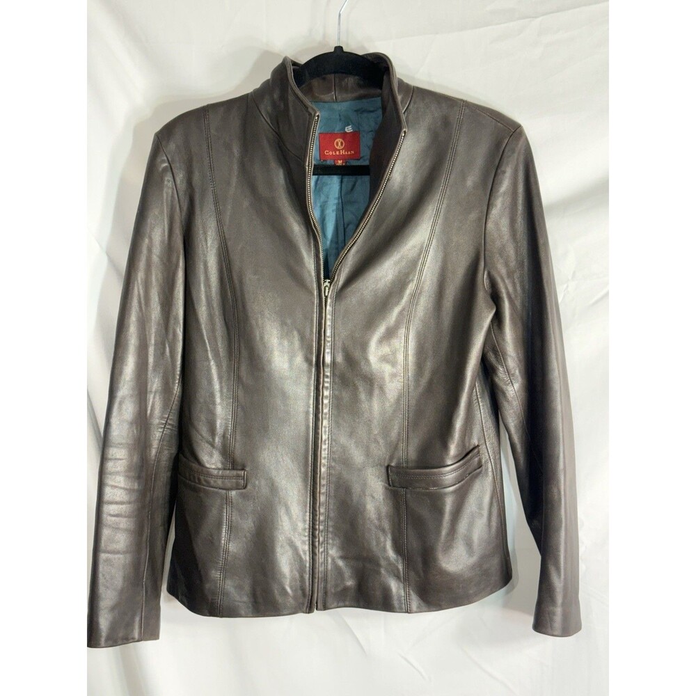 Cole Haan Genuine Lambskin Motorcycle Jacket Soft Leather Chocolate Brown Men XL